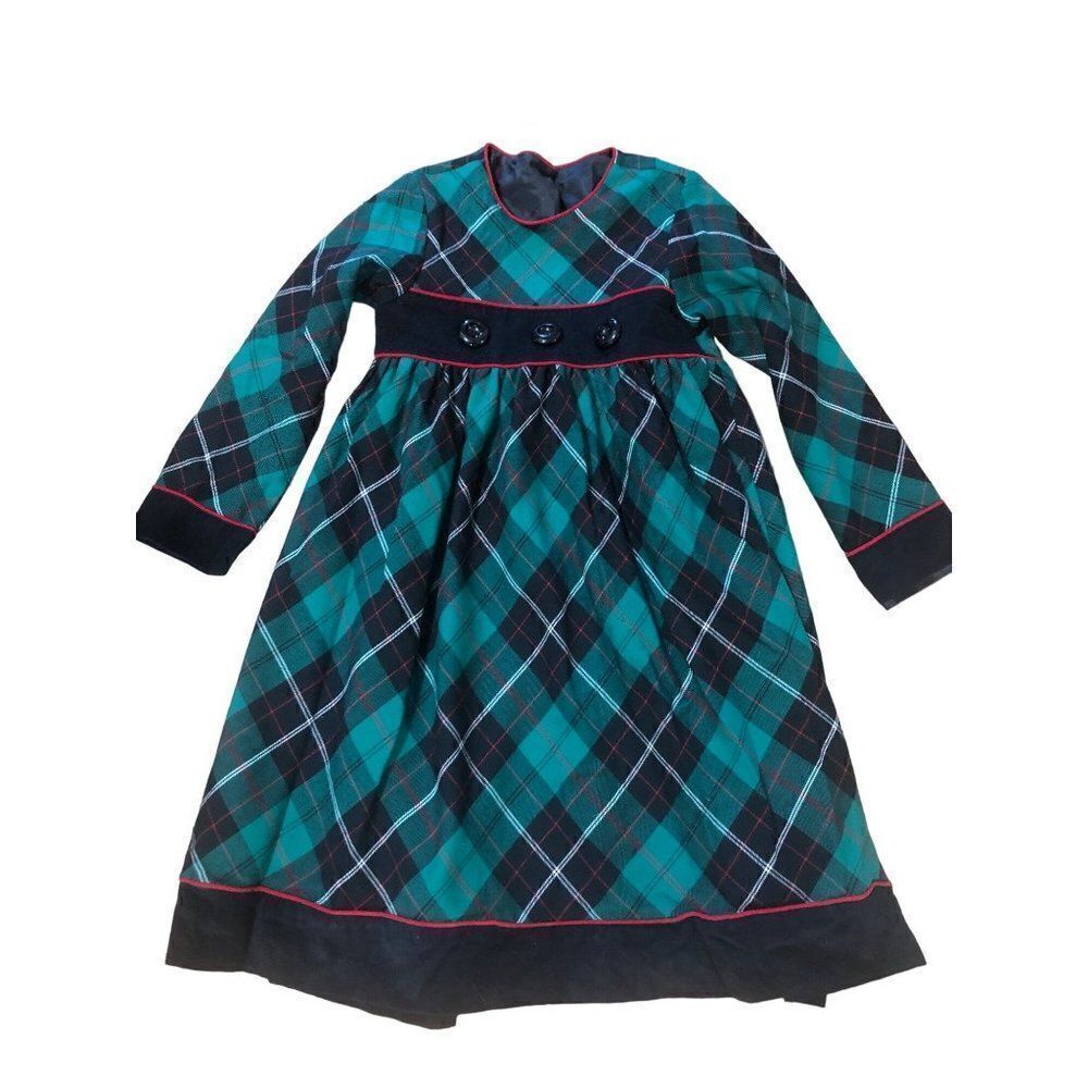 Vintage Girls Lavender Blue Plaid Pleated Dress Size 6X